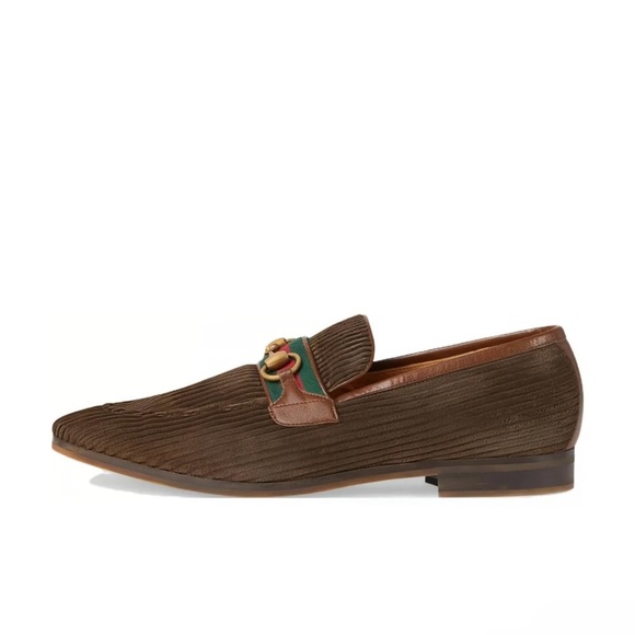 Gucci Horsebit Detail Corduroy Moccasin Lanzo Stretch Loafer - Picture 2 of 8
